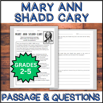 Preview of Mary Ann Shadd Cary Reading Comprehension Passage & Questions | Grades 2-5