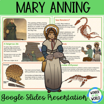 Preview of Mary Anning female paleontologist Google Slides slide show presentation