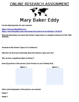 Preview of Mary Baker Eddy "Mini Research" Online Assignment