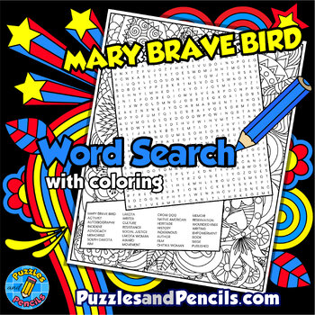 Preview of Mary Brave Bird Word Search Puzzle & Coloring | Native American Heritage Month