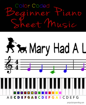 Preview of Mary Had A Little Lamb - Color Coded Beginner Piano Music Sheet