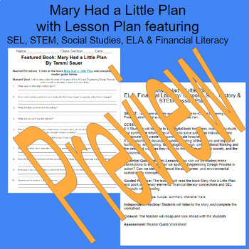 Preview of Mary Had A Little Plan Book Companion Digital Resource with Lesson Plan- B.O.G.O