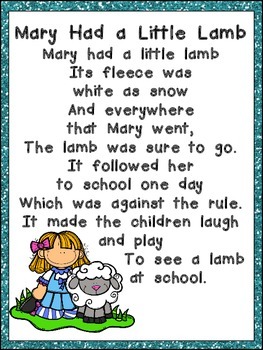 Mary Had a Little Lamb Book, Poster, & MORE- Nursery Rhymes by Melissa  Williams