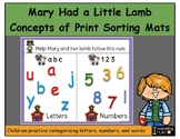 Mary Had a Little Lamb Concepts of Print Sorting Mats