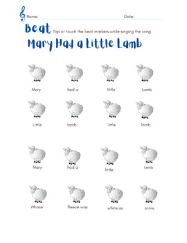 Preview of Mary Had a Little Lamb Music Beat Exercise