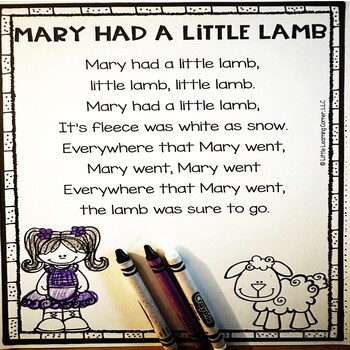 Preview of Mary Had a Little Lamb Nursery Rhyme Poetry Notebook Black and White