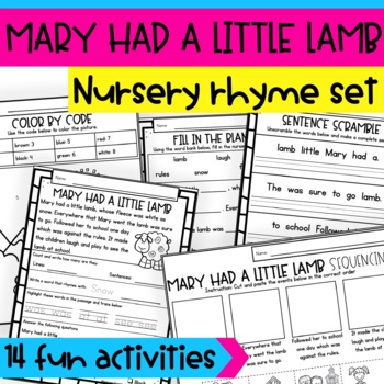Preview of Mary Had a Little Lamb Nursery Rhymes Activities and Crafts