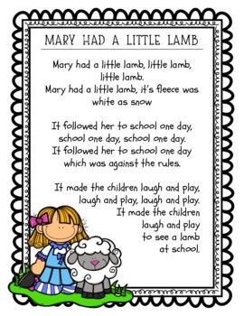 Mary Had a Little Lamb- Nursery Rhyme Literacy Pack | TpT