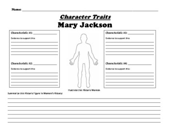 Preview of Mary Jackson "Character Traits" Worksheet