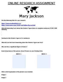 Preview of Mary Jackson "Mini Research" Online Assignment (Hidden Figures)