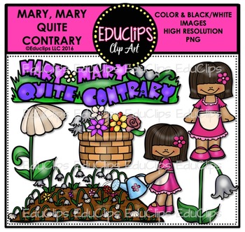Preview of Mary, Mary Quite Contrary Nursery Rhyme Clip Art Bundle {Educlips Clipart}