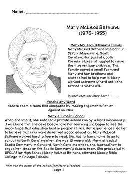Mary Mcleod Bethune Bundle Facts Book And 2 Scoot Games By Audrey Ayers
