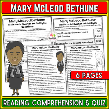 Preview of Mary McLeod Bethune Nonfiction Reading & Quiz | Black History Month Activity