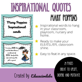 Preview of Mary Poppins Inspirational Quotes Posters in English and Spanish