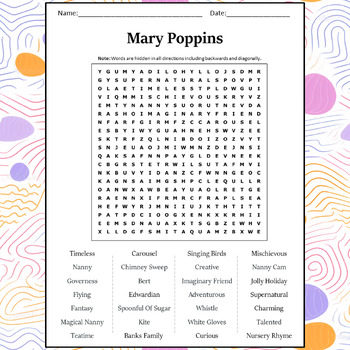 Mary Poppins Word Search Puzzle Worksheet Activity by Word Search Corner