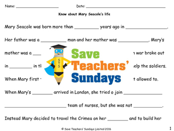 Preview of Mary Seacole Lesson Plan and Worksheets