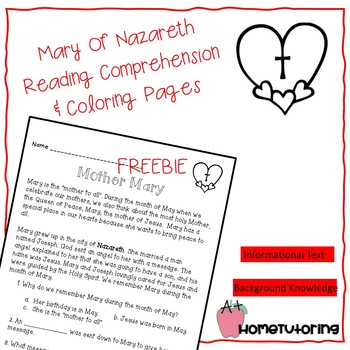 Preview of Mary of Nazareth Reading Comprehension & Coloring Page FREEBIE