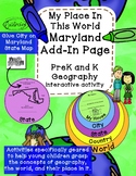 Maryland Add-In Page for My Place In This World PreK or K 