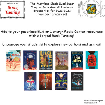 Preview of Maryland BES 2022-2023 Chapter Book Nominees Grades 4-6 Digital Book Tasting