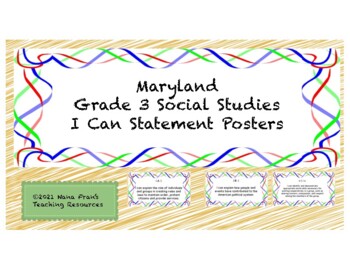 Preview of Maryland Grade 3 Social Studies I Can Statement Posters