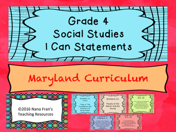 Preview of Maryland Grade 4 Social Studies I Can Statement Posters White Background