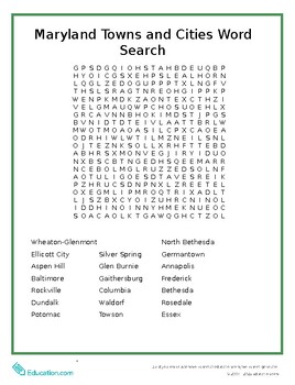 Preview of Maryland Towns and Cities Word Search!