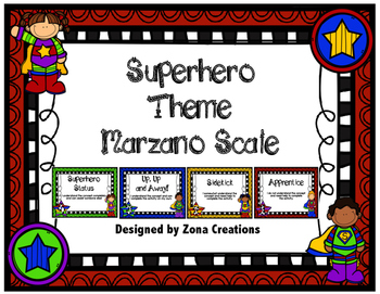 Preview of Marzano Learning Rating Rubric Scale Superhero Theme