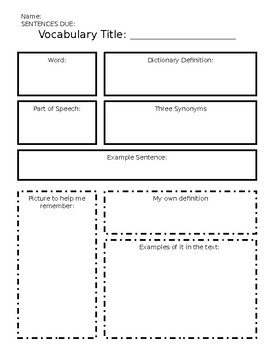 Marzano Style Vocabulary Graphic Organizer by The Slings and Arrows of