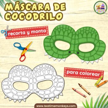 Máscara de COCODRILO: en color y para colorear by Tea Time Monkeys Spanish