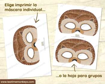 ANIMALES DEL BOSQUE PACK 2: Máscaras BUNDLE by Tea Time Monkeys Spanish