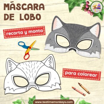 Falsedad plato Torneado Máscara de LOBO: en color y para colorear by Tea Time Monkeys Spanish