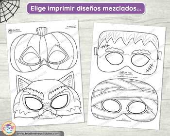 Desgastado negro Suavemente Máscaras de HALLOWEEN para Colorear by Tea Time Monkeys Spanish | TPT