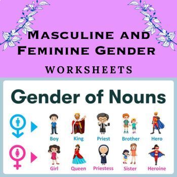 Masculine and Feminine Gender Printable Worksheets by The Learning Apps