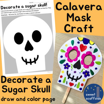 Preview of Mask Craft Day of the Dead Dia de los Muertos Sugar Skull Calavera Coloring Page