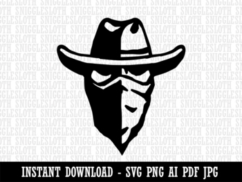 Preview of Masked Cowboy Bandit Highwayman with Hat and Bandana Clipart