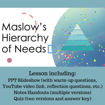 Preview of Maslow's Hierarchy of Needs Lesson (PPT Slideshow, Notes Handout, Quiz)