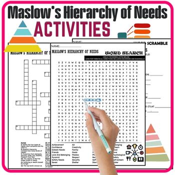 Preview of Maslow's Hierarchy of Needs Worksheets,Vocabulary,Puzzle,Wordsearch & Crossword