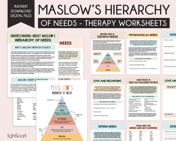 Preview of Maslow's Hierarchy of needs worksheets, self esteem worksheet, growth mindset