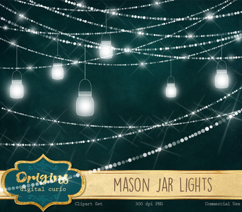 Mason Jar Lights Clipart Fairy Lights Clip Art Png Rustic Wedding Graphics