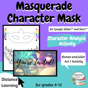 Preview of Romeo and Juliet Character Analysis Mask Activity (for Google Slides™ and Docs™)