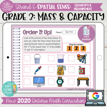 Preview of Mass & Capacity Grade 3 2020 Ontario Math DIGITAL Strand E Spatial Sense
