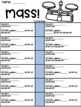 Mass Comparing Worksheet by Mrs Chandlers 3rd Grade | TpT
