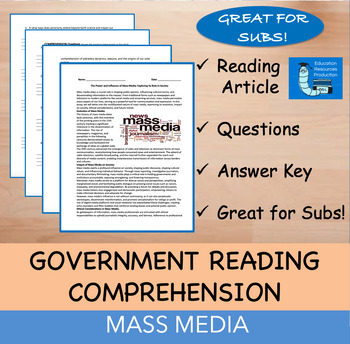 Preview of Mass Media - Reading Comprehension Passage & Questions