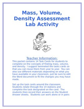 Preview of Mass, Volume, Density Task Cards/Lab Activity