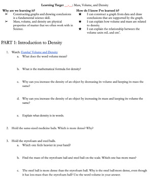 Preview of Mass, Volume, and Density Graphing Activities (Editable Doc)