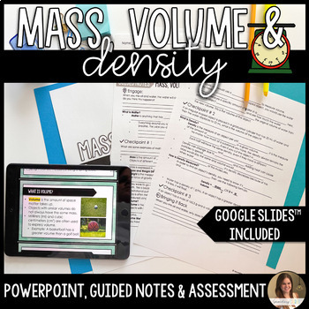 Preview of Mass Volume and Density Lesson Guided Notes and Assessment - Measuring Matter