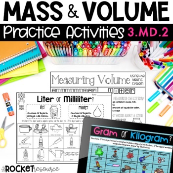 Preview of Mass and Volume 3rd Grade |  3.MD.2 | Measuring Mass | Measuring Volume