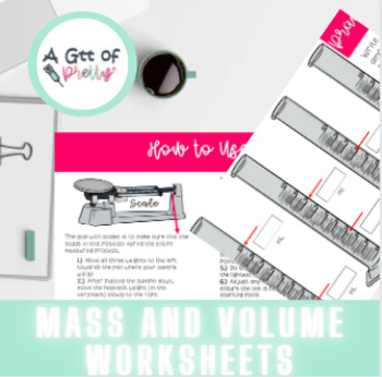Preview of Mass and Volume worksheets (includes measurements - scale & graduated cylinder)