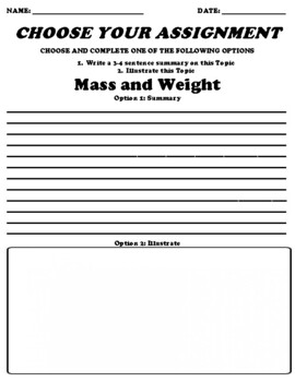 Preview of Mass and Weight Choice Board Worksheet