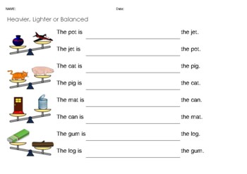 mass and weight and cvc words heavier lighter balanced distance learning